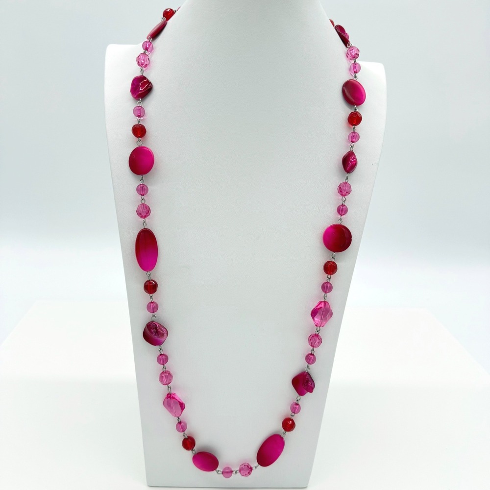 Pink Red Beaded Necklace Acrylic Statement Y2K Candy Beads 17–21" Adjustable